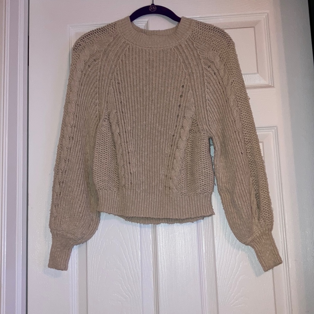 American eagle xs open knit sweater cream color with puffy sleeves